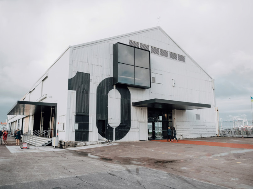 SHED-10 — the white heritage cargo shed with its giant black '10', on Queens Wharf, Auckland